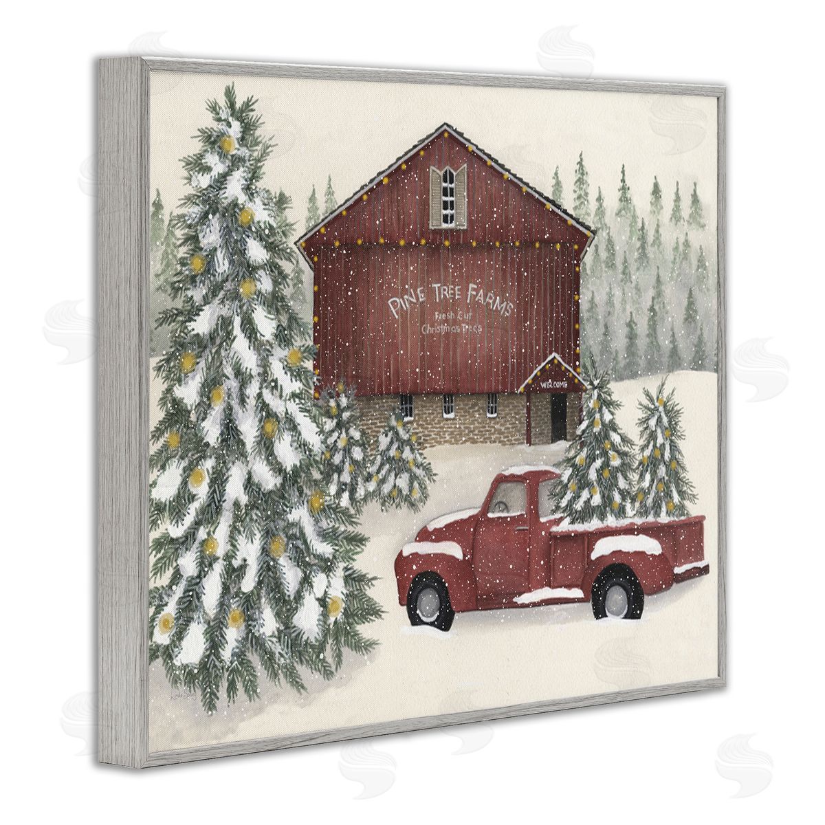Winter Pine Tree Farm Grey Frame Print Wall Art, Home Decor by Linda Spivey