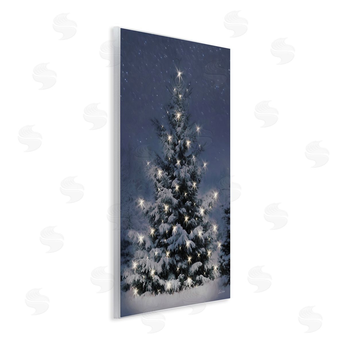 Snowy Nighttime Christmas Tree Wood Plaque Wall Art, Home Decor by Lori Deiter