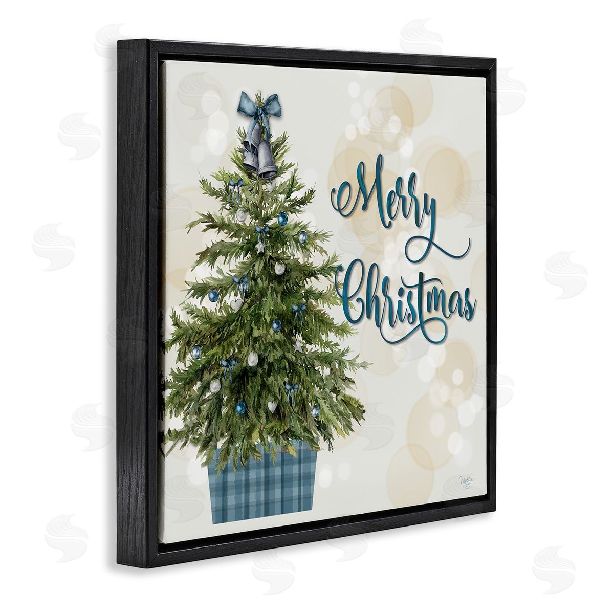 Christmas Tree in Plaid Stand Black Floating Frame Canvas Wall Art, Home Decor by Mollie B.