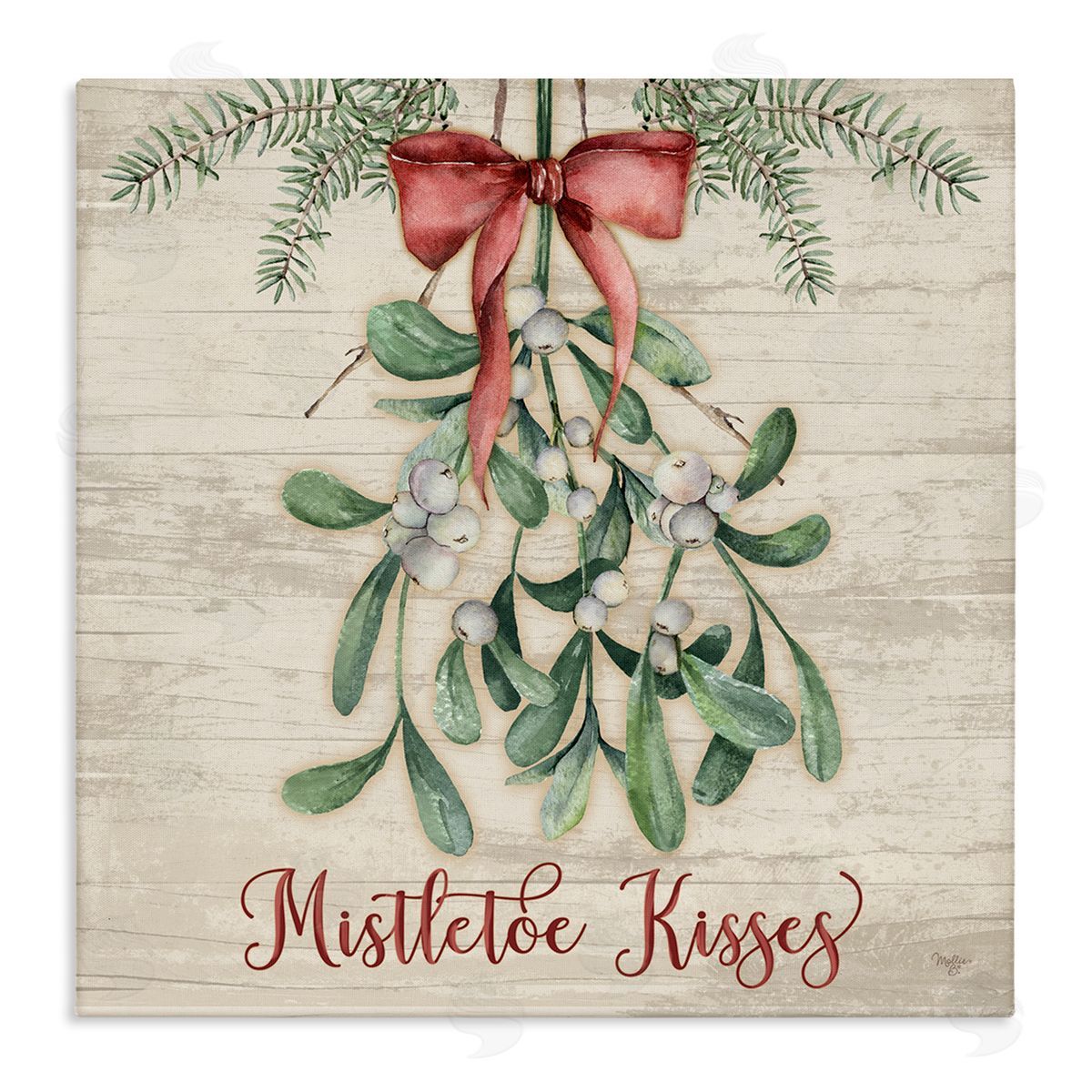Rustic Mistletoe Kisses Canvas Wall Art, Home Decor by Mollie B.