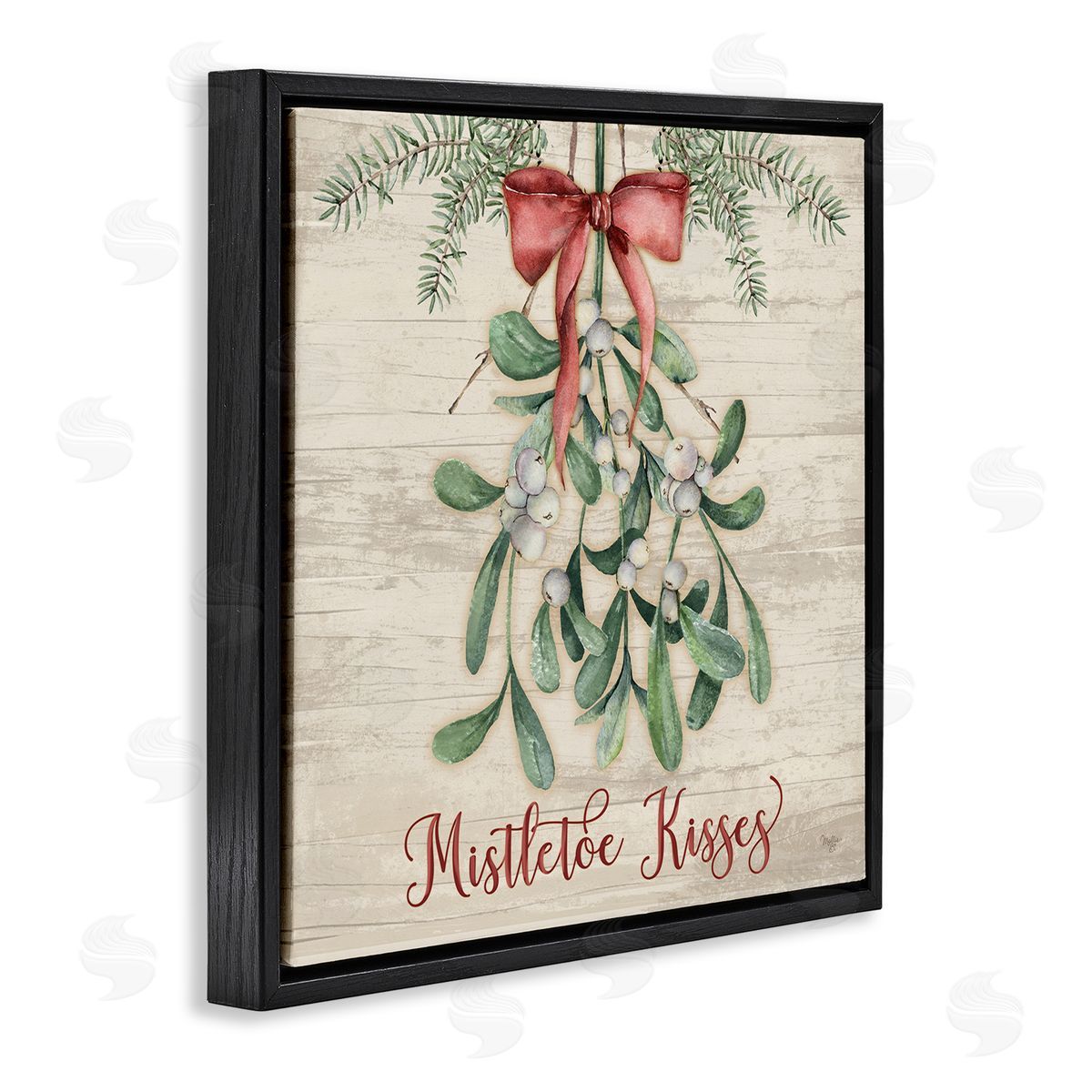 Rustic Mistletoe Kisses Black Floating Frame Canvas Wall Art, Home Decor by Mollie B.