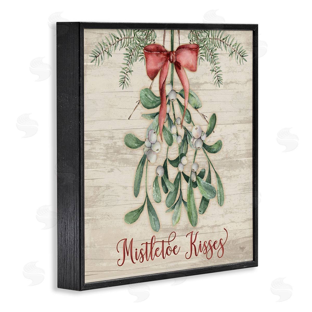 Rustic Mistletoe Kisses Black Frame Print Wall Art, Home Decor by Mollie B.