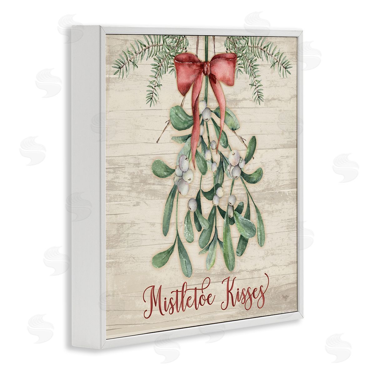 Rustic Mistletoe Kisses White Frame Print Wall Art, Home Decor by Mollie B.