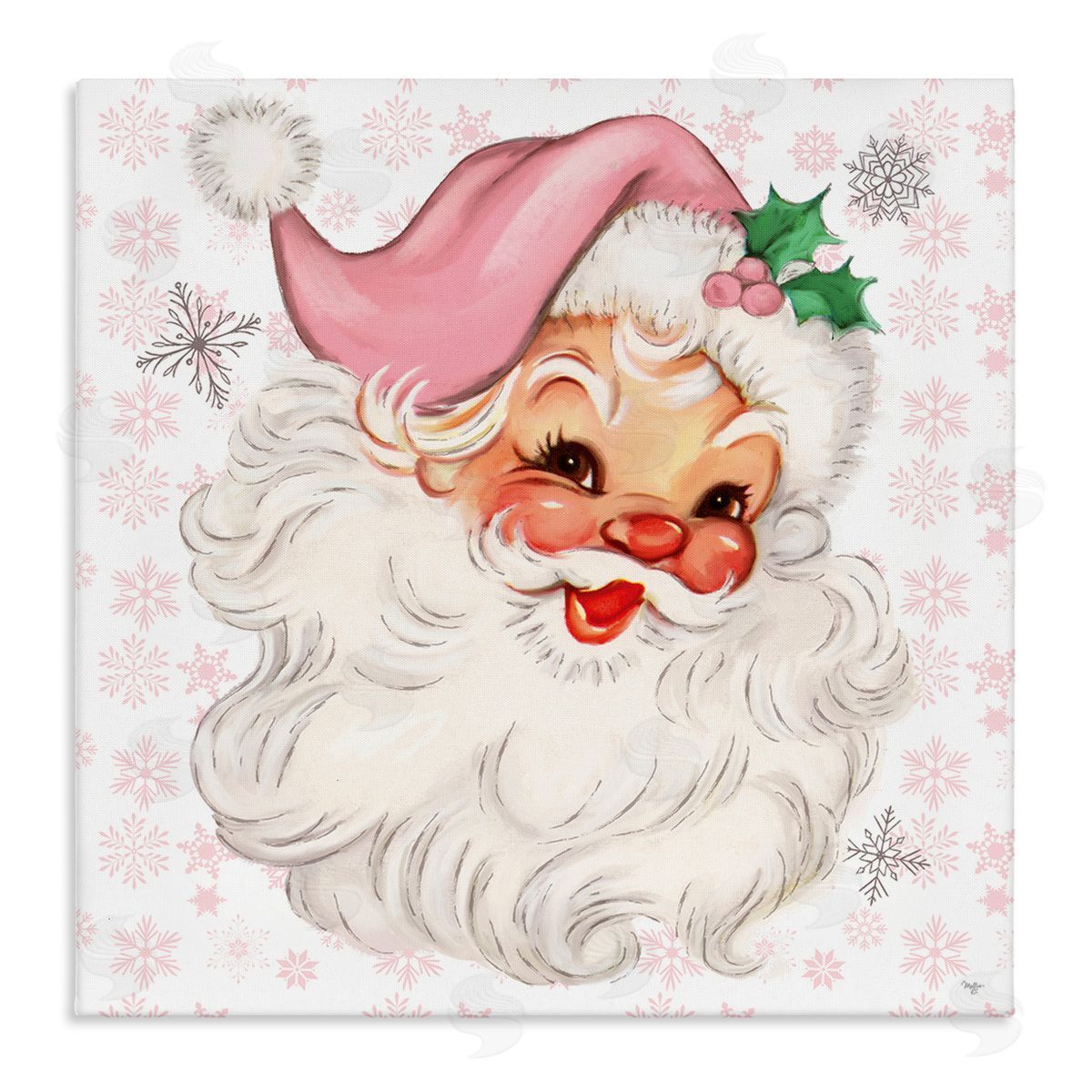 Pastel Vintage Jolly Santa Canvas Wall Art, Home Decor by Mollie B.