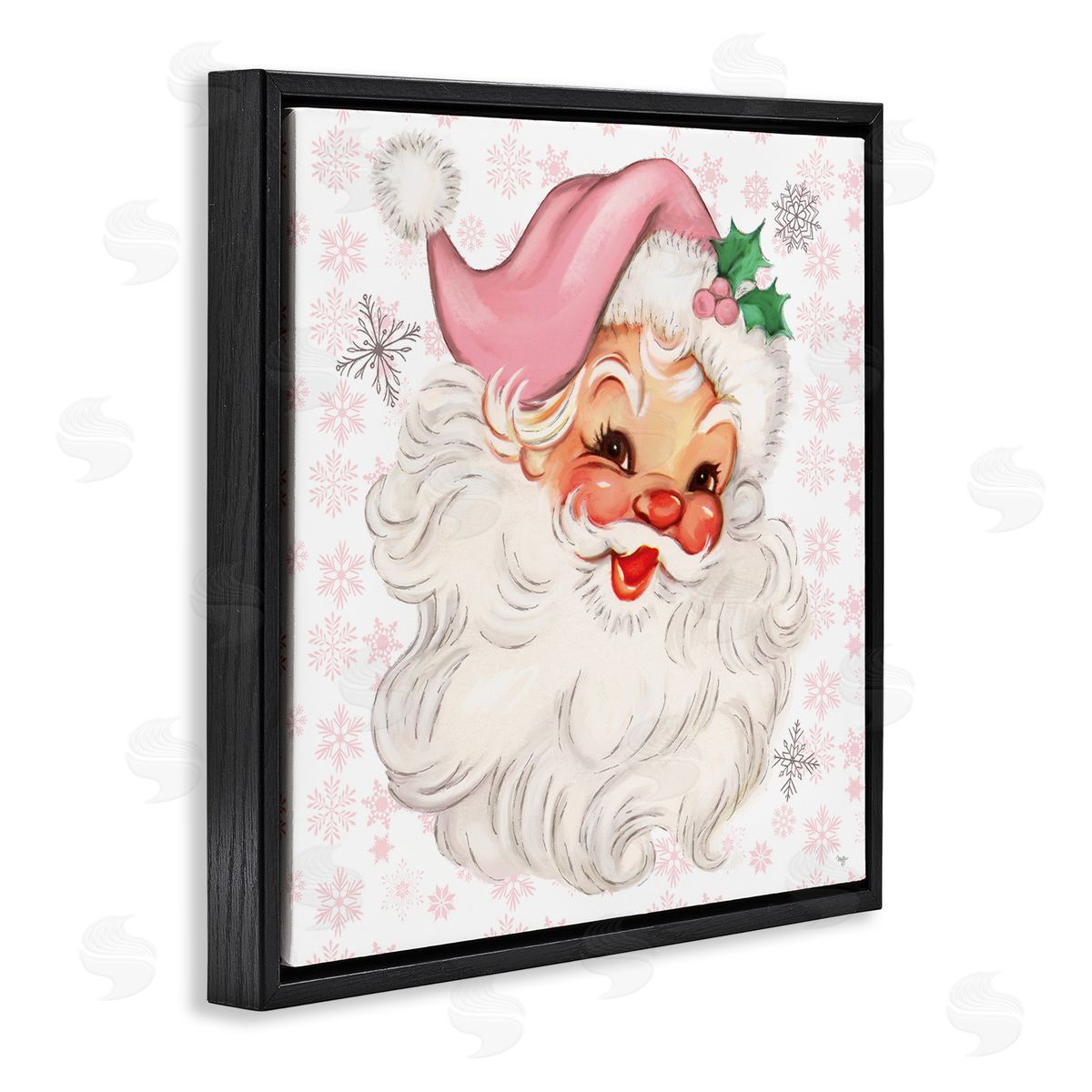 Pastel Vintage Jolly Santa Black Floating Frame Canvas Wall Art, Home Decor by Mollie B.
