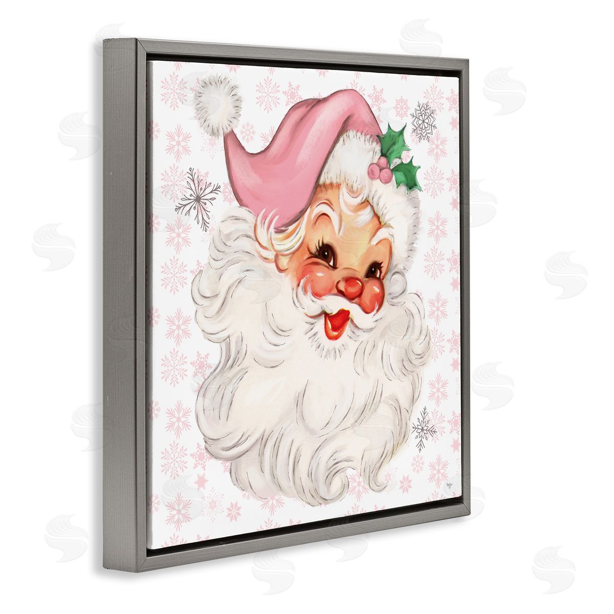 Pastel Vintage Jolly Santa Grey Floating Frame Canvas Wall Art, Home Decor by Mollie B.