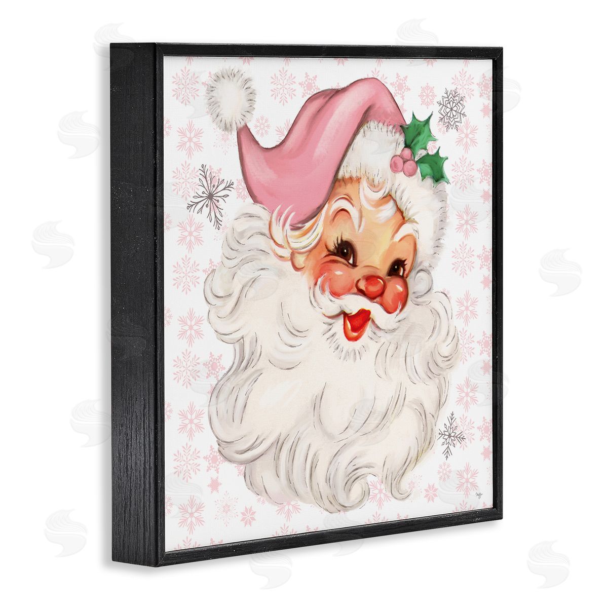 Pastel Vintage Jolly Santa Black Frame Print Wall Art, Home Decor by Mollie B.