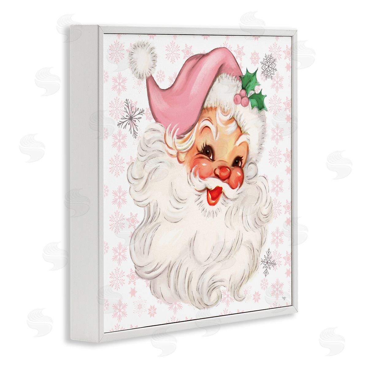 Pastel Vintage Jolly Santa White Frame Print Wall Art, Home Decor by Mollie B.