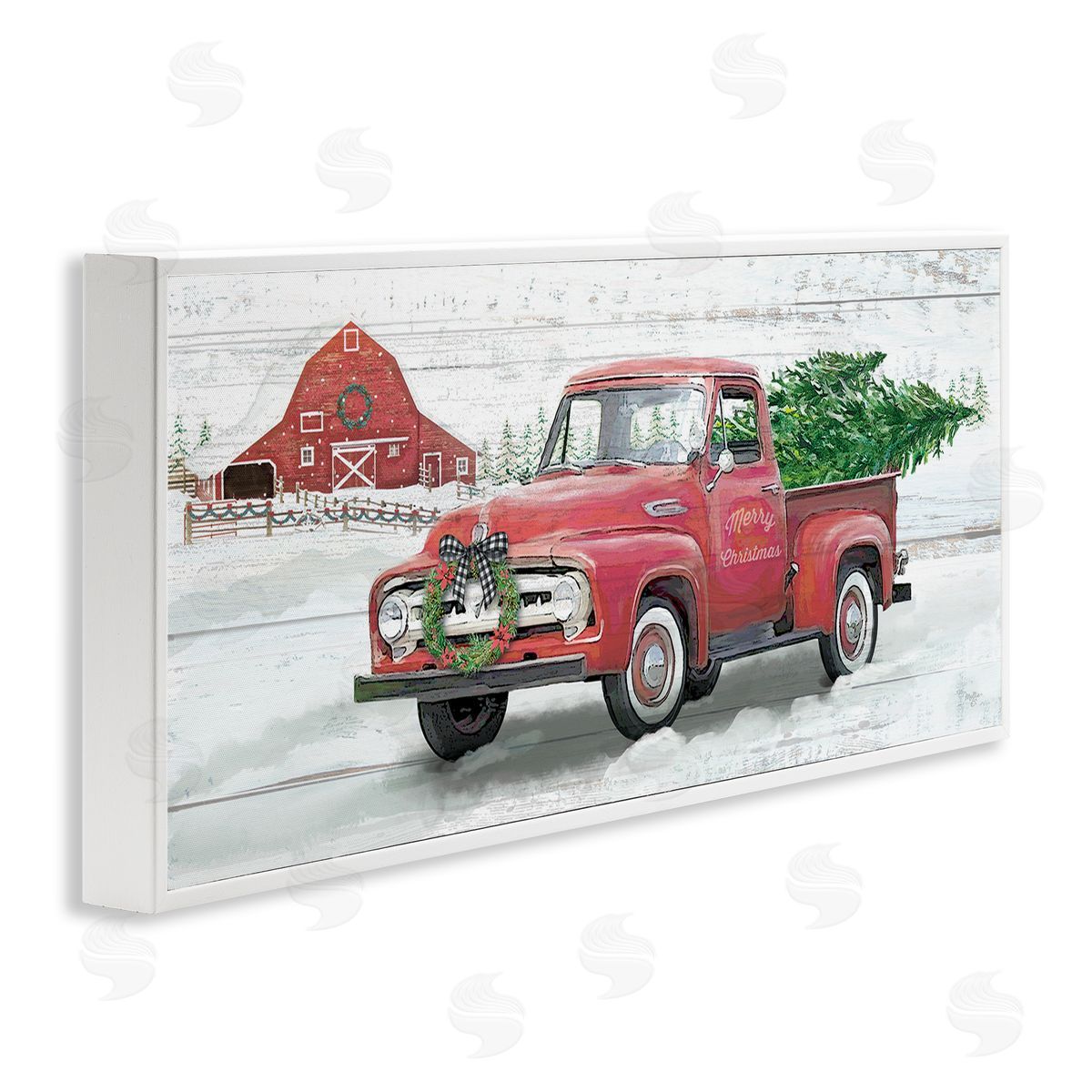 Christmas Truck on Snowy Farm White Frame Print Wall Art, Home Decor by Mollie B.