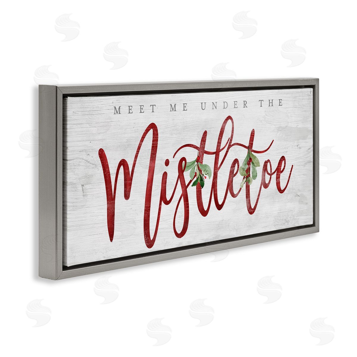Meet Me Under Mistletoe Grey Floating Frame Canvas Wall Art, Home Decor by Mollie B.