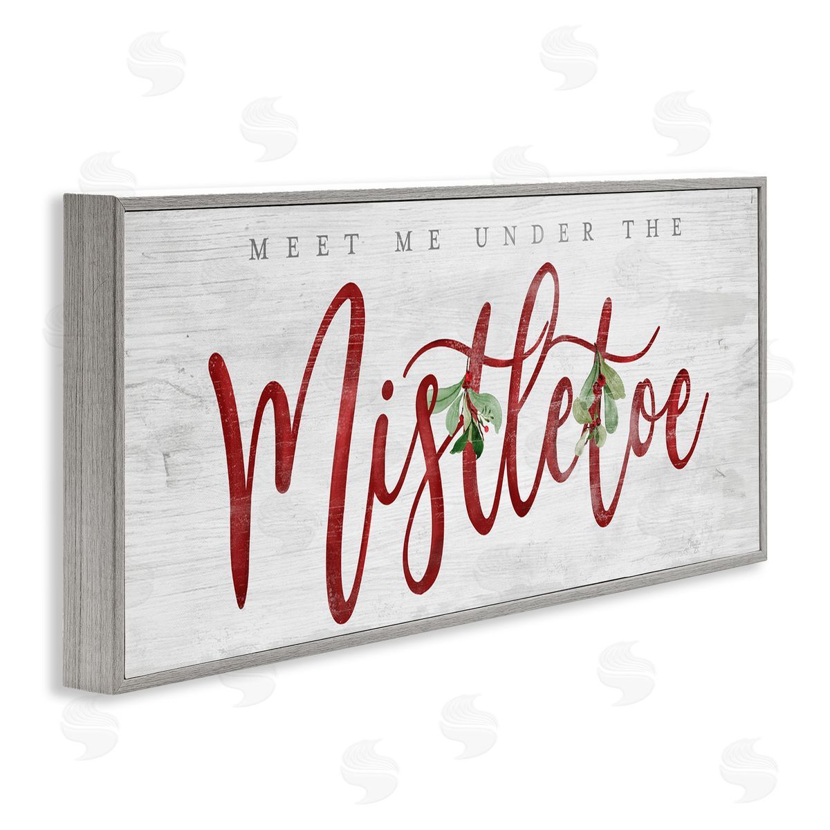 Meet Me Under Mistletoe Grey Frame Print Wall Art, Home Decor by Mollie B.