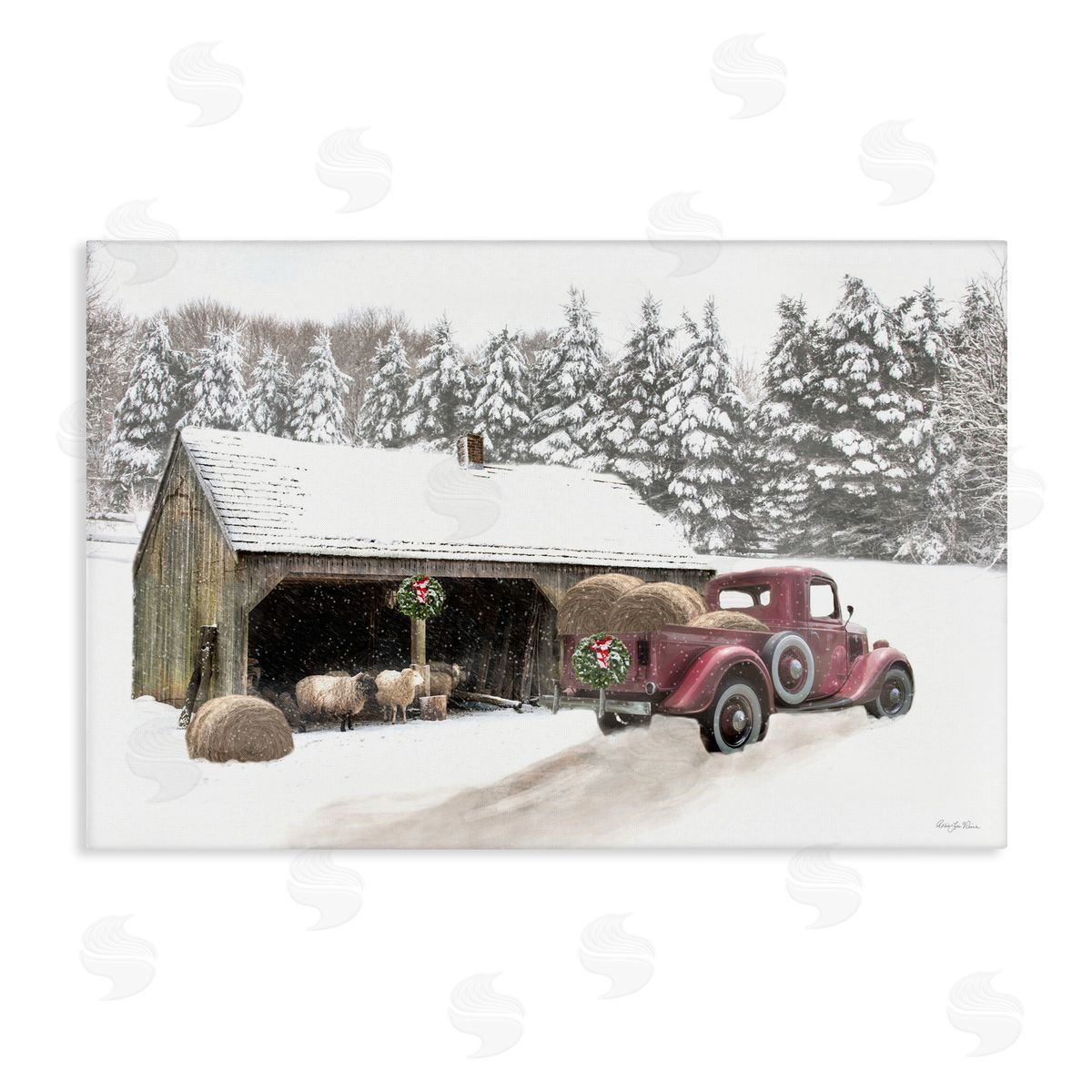 Snowy Winter Farm Sheep Canvas Wall Art, Home Decor by Robin-Lee Viera