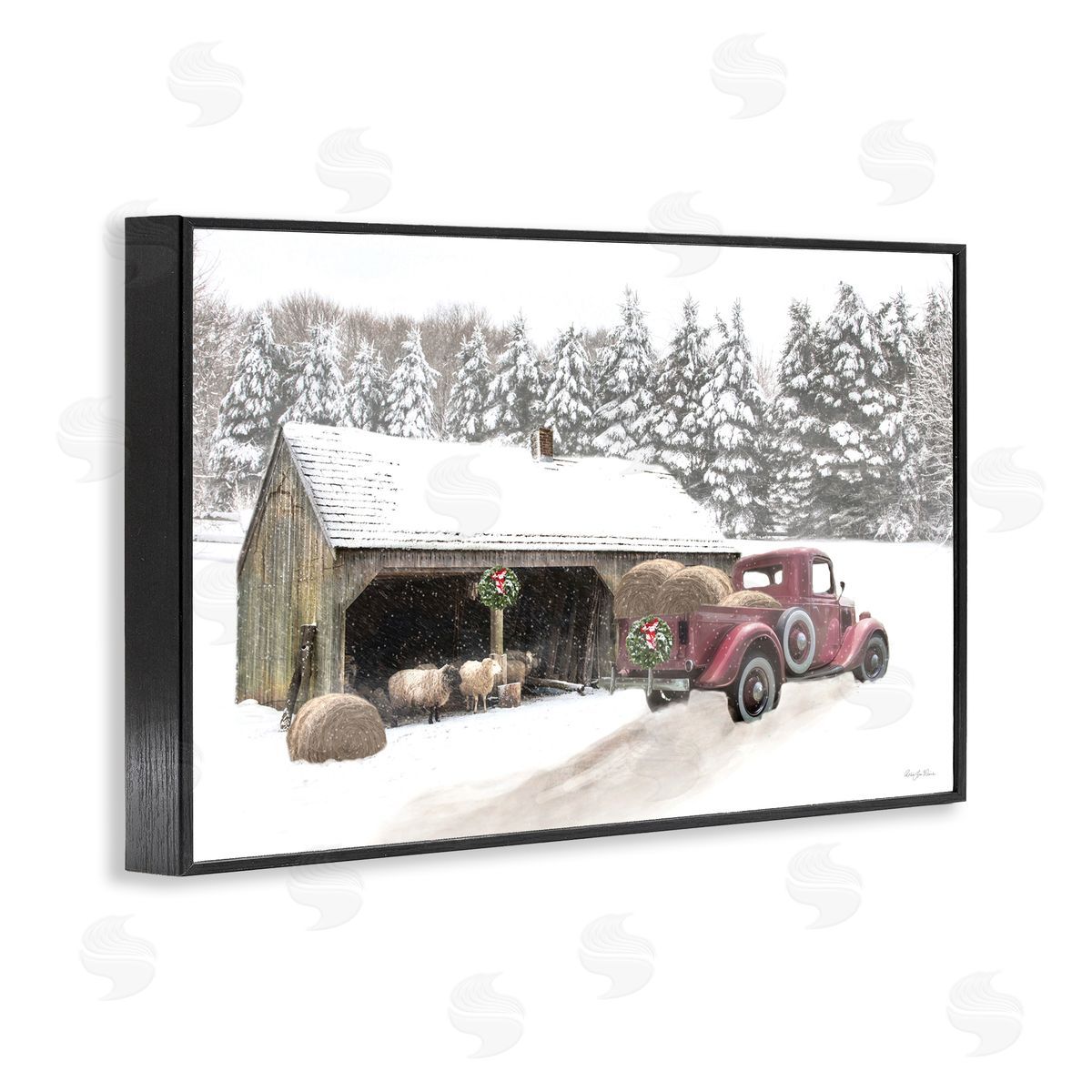 Snowy Winter Farm Sheep Black Frame Print Wall Art, Home Decor by Robin-Lee Viera
