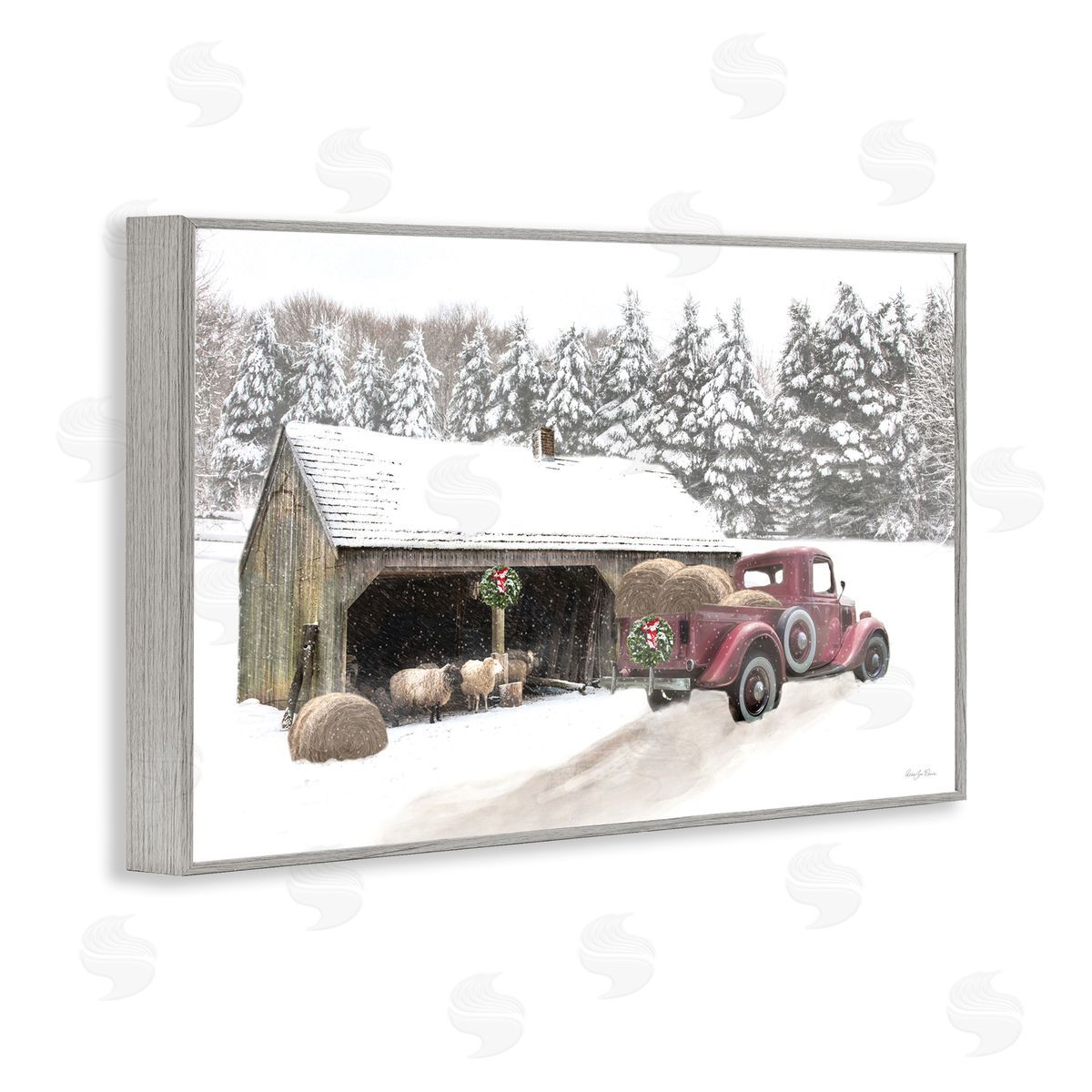 Snowy Winter Farm Sheep Grey Frame Print Wall Art, Home Decor by Robin-Lee Viera
