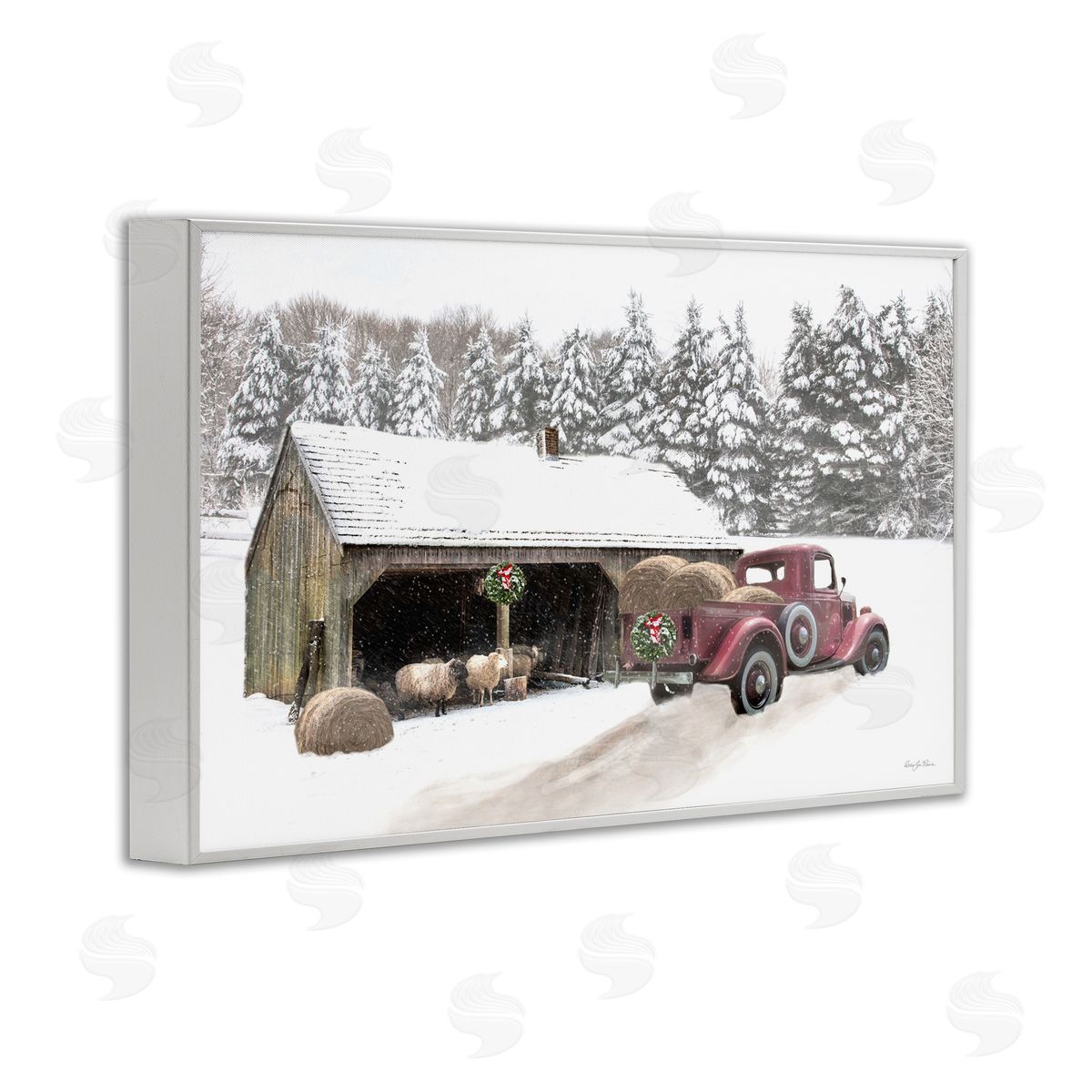 Snowy Winter Farm Sheep White Frame Print Wall Art, Home Decor by Robin-Lee Viera