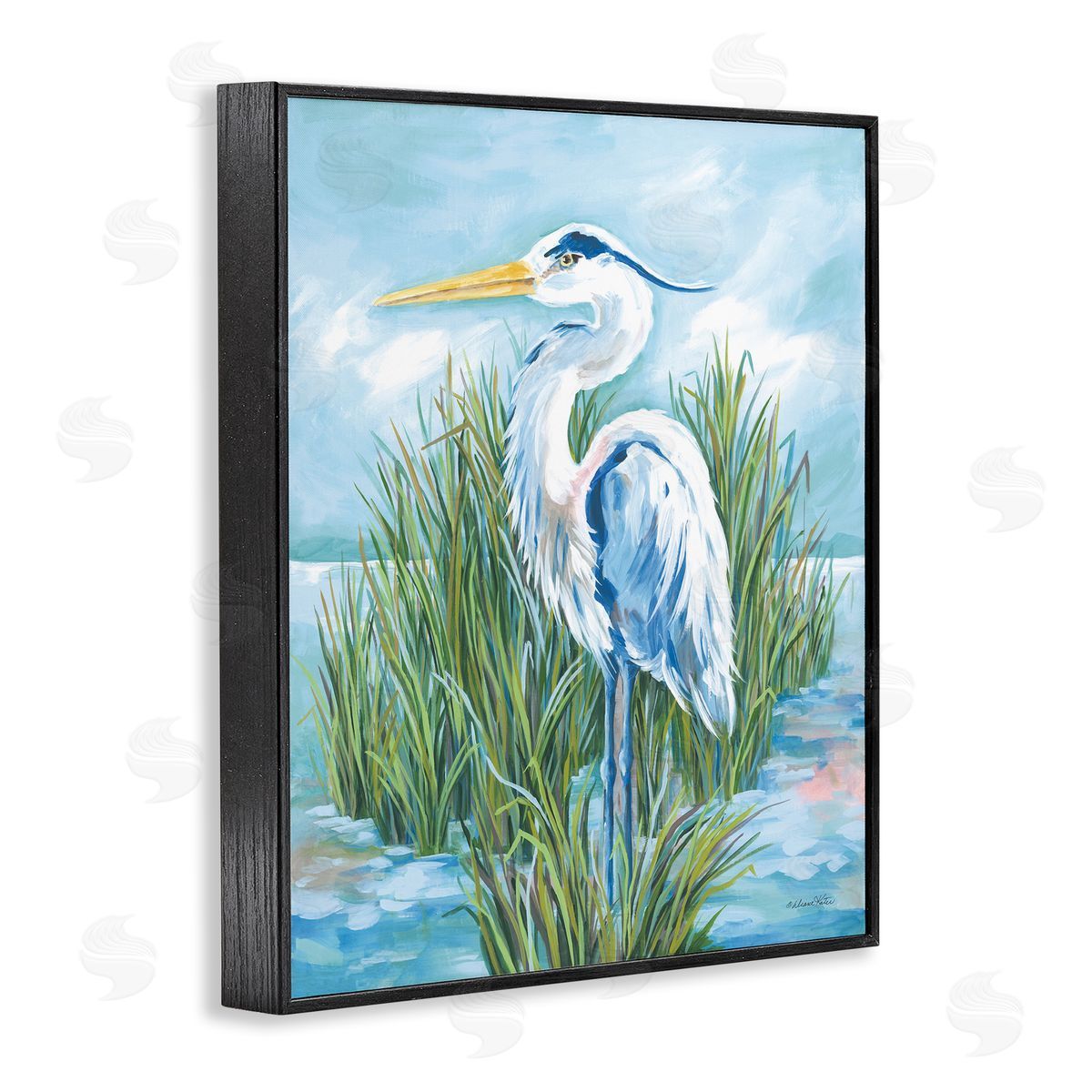Coastal Heron Bird Black Frame Print Wall Art, Home Decor by Diane Kater