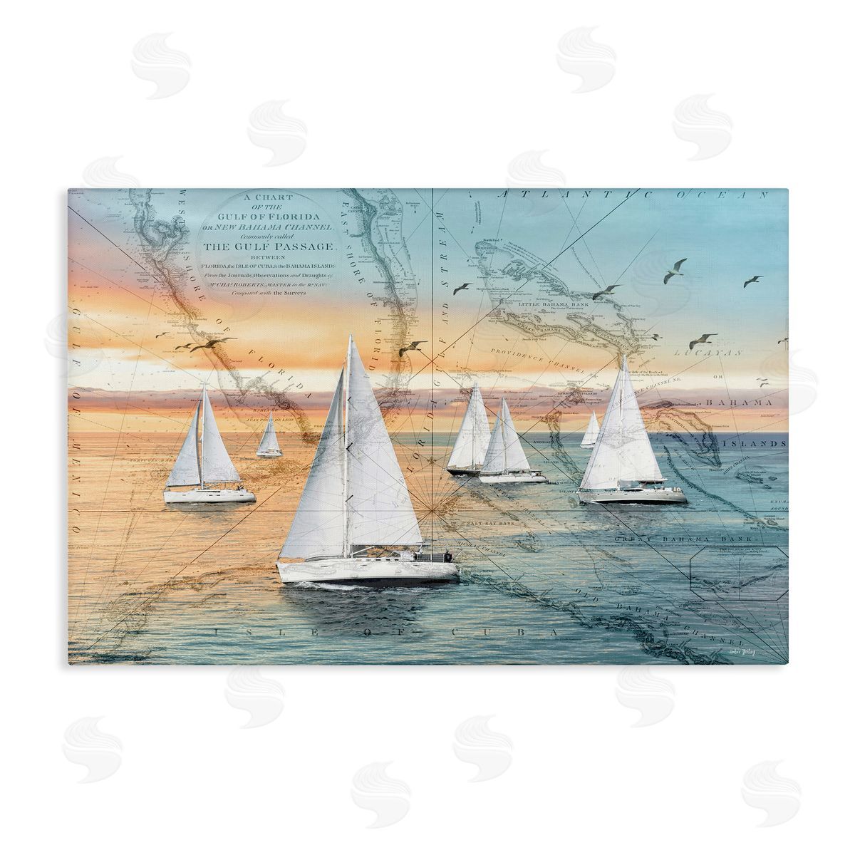 Nautical Ships & Vintage Map Canvas Wall Art, Home Decor by Amber Sterling