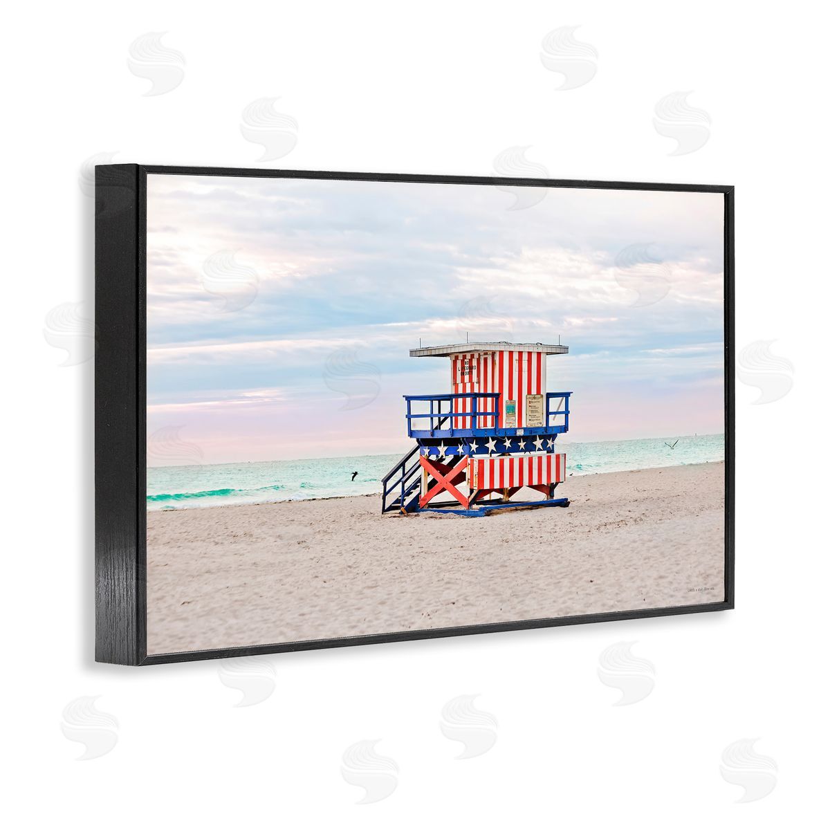 Patriotic Lifeguard Hut Black Frame Print Wall Art, Home Decor by Seven Trees Design