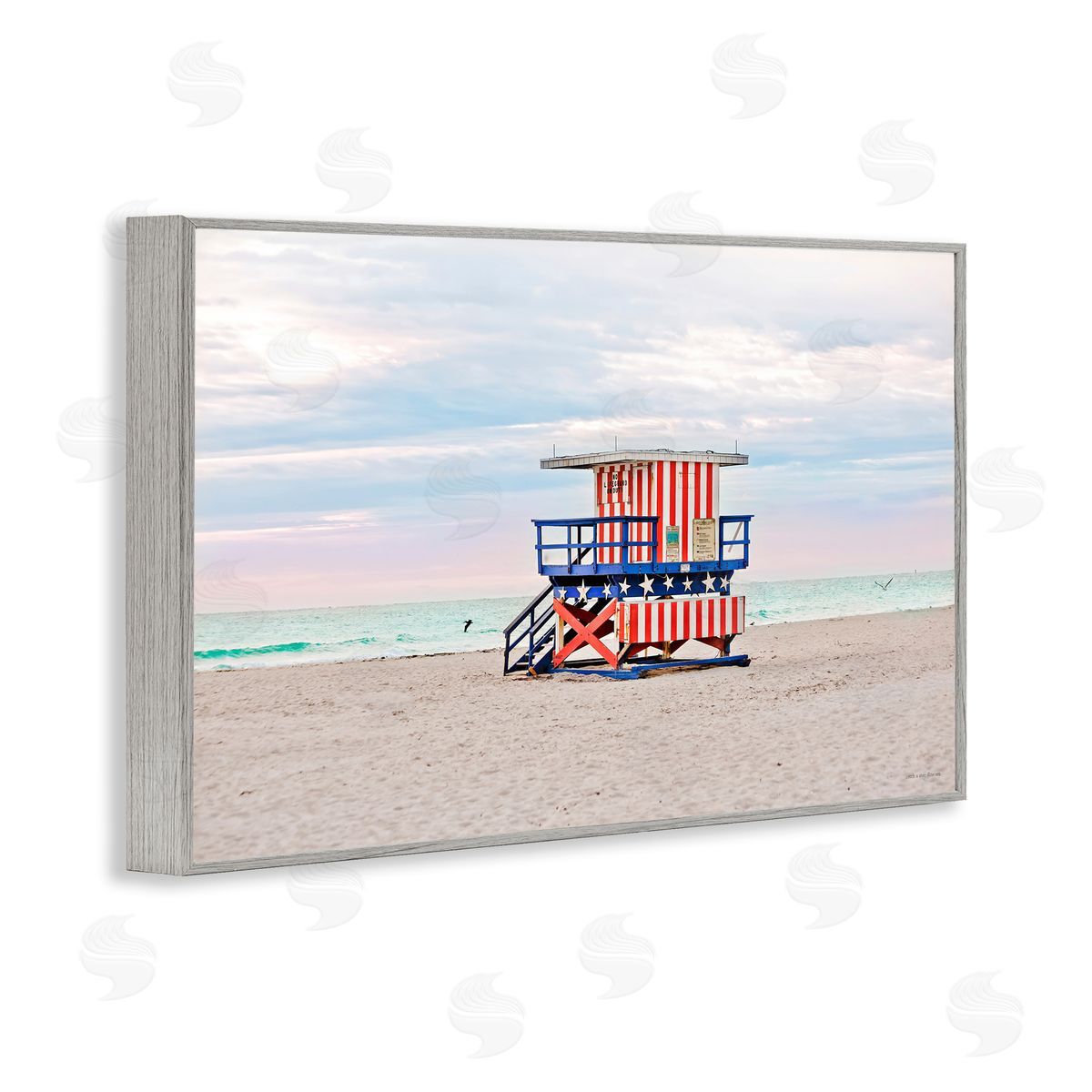 Patriotic Lifeguard Hut Grey Frame Print Wall Art, Home Decor by Seven Trees Design