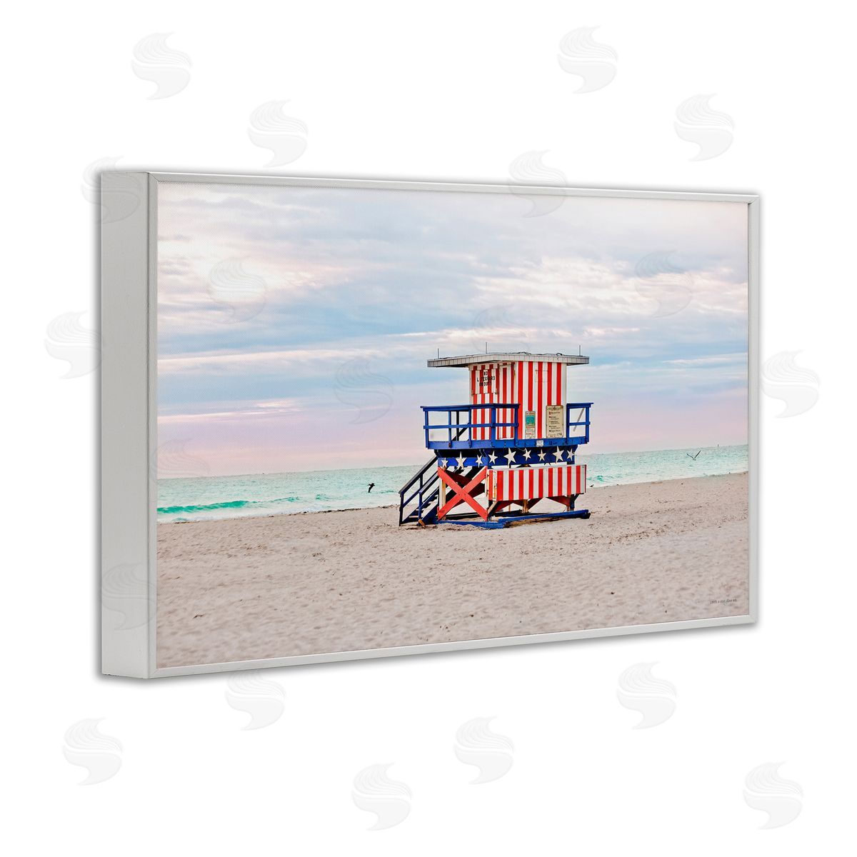 Patriotic Lifeguard Hut White Frame Print Wall Art, Home Decor by Seven Trees Design