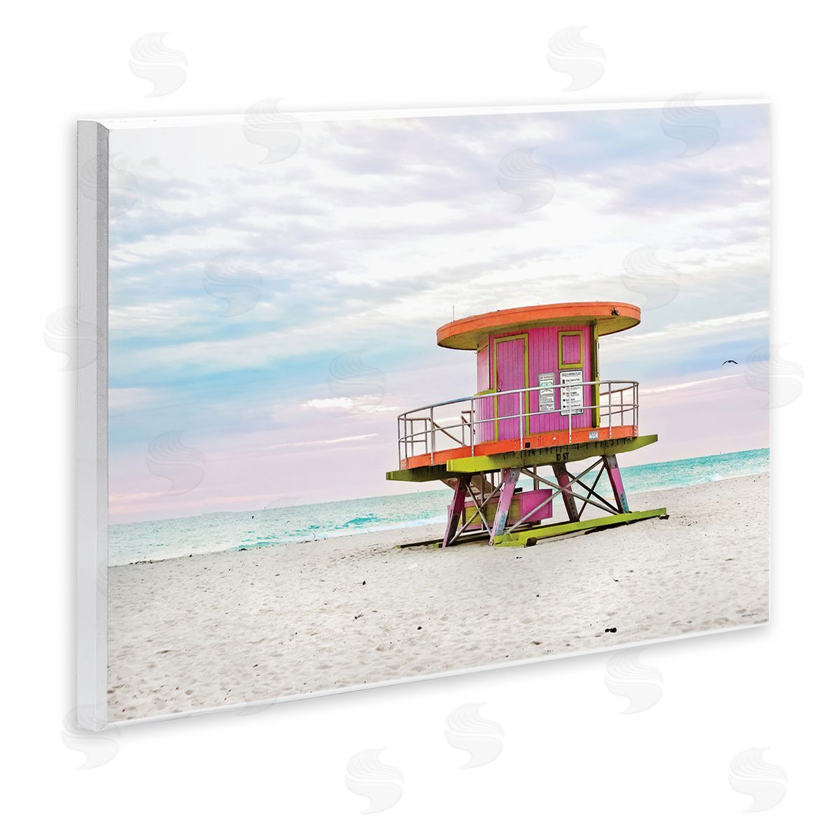 Lifeguard Hut with Pastel Sky Wood Plaque Wall Art, Home Decor by Seven Trees Design