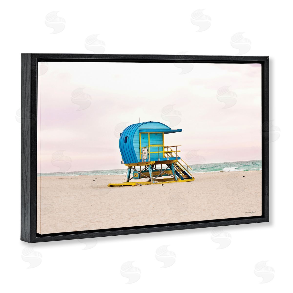 Summer Lifeguard Cabin Black Floating Frame Canvas Wall Art, Home Decor by Seven Trees Design