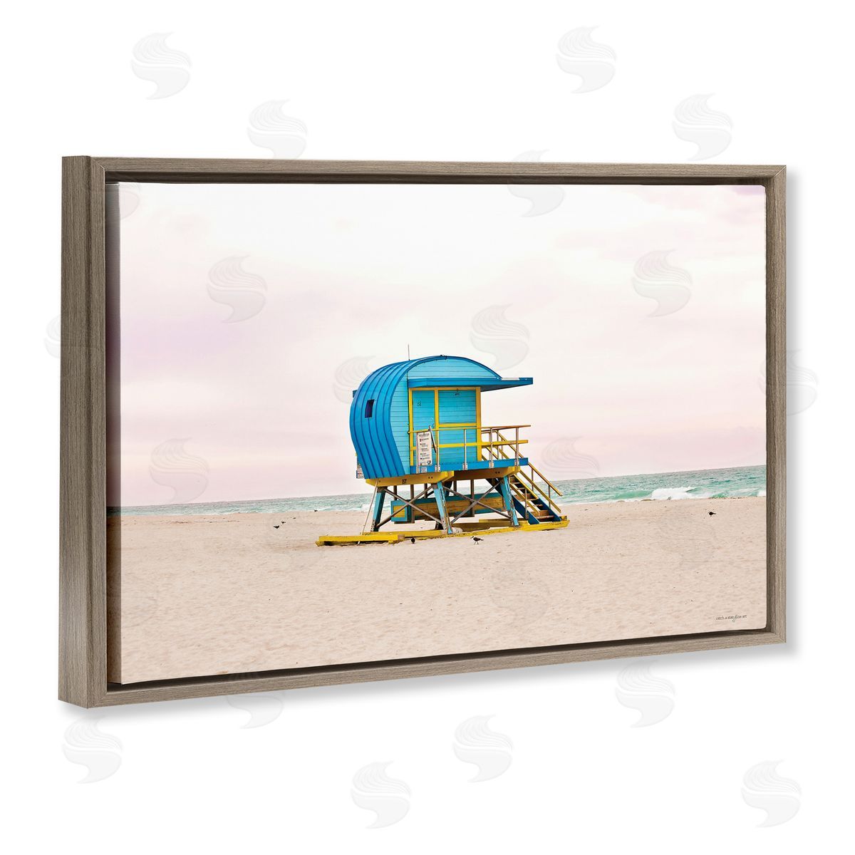 Summer Lifeguard Cabin Brown Floating Frame Canvas Wall Art, Home Decor by Seven Trees Design