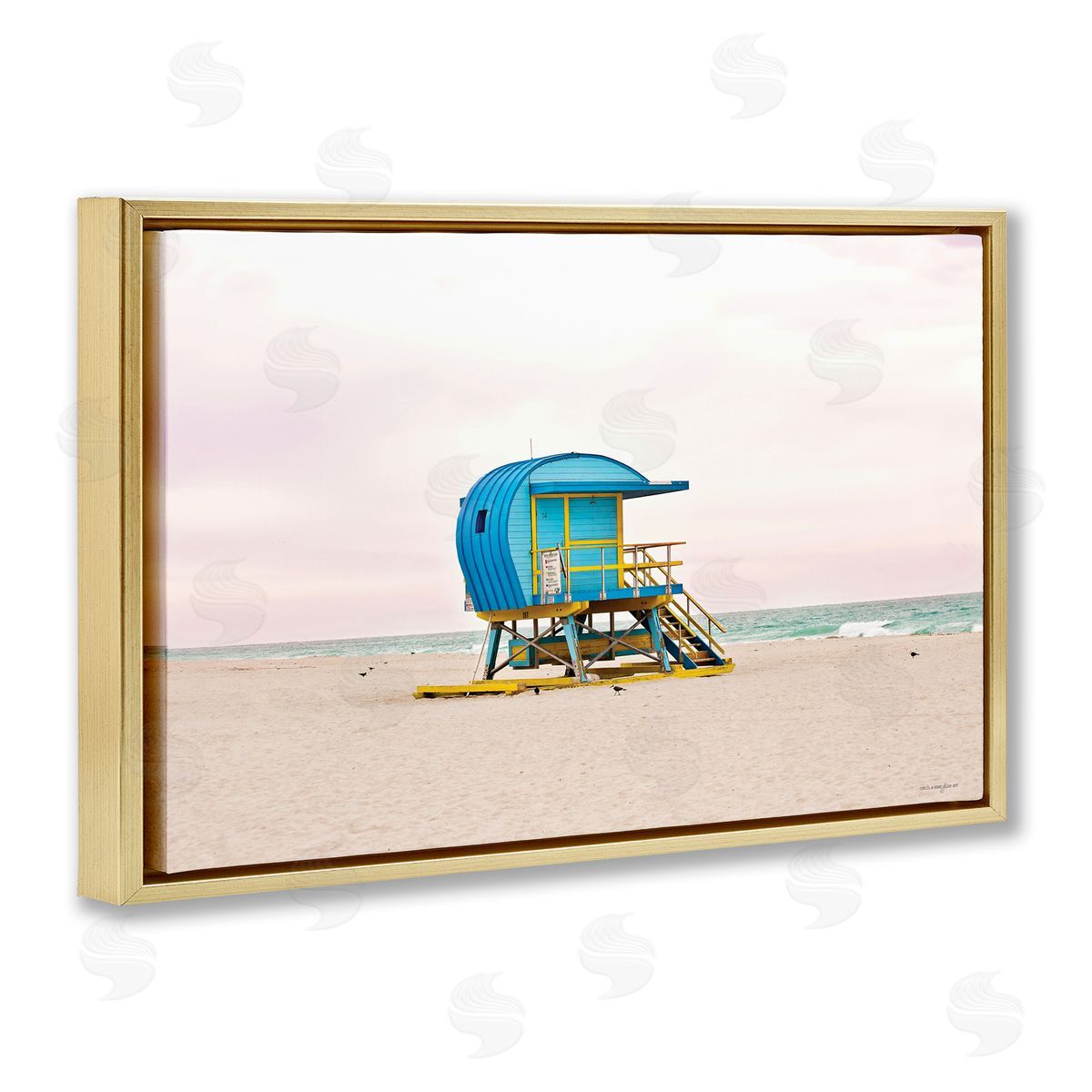Summer Lifeguard Cabin Gold Floating Frame Canvas Wall Art, Home Decor by Seven Trees Design