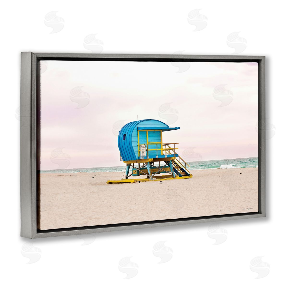 Summer Lifeguard Cabin Grey Floating Frame Canvas Wall Art, Home Decor by Seven Trees Design