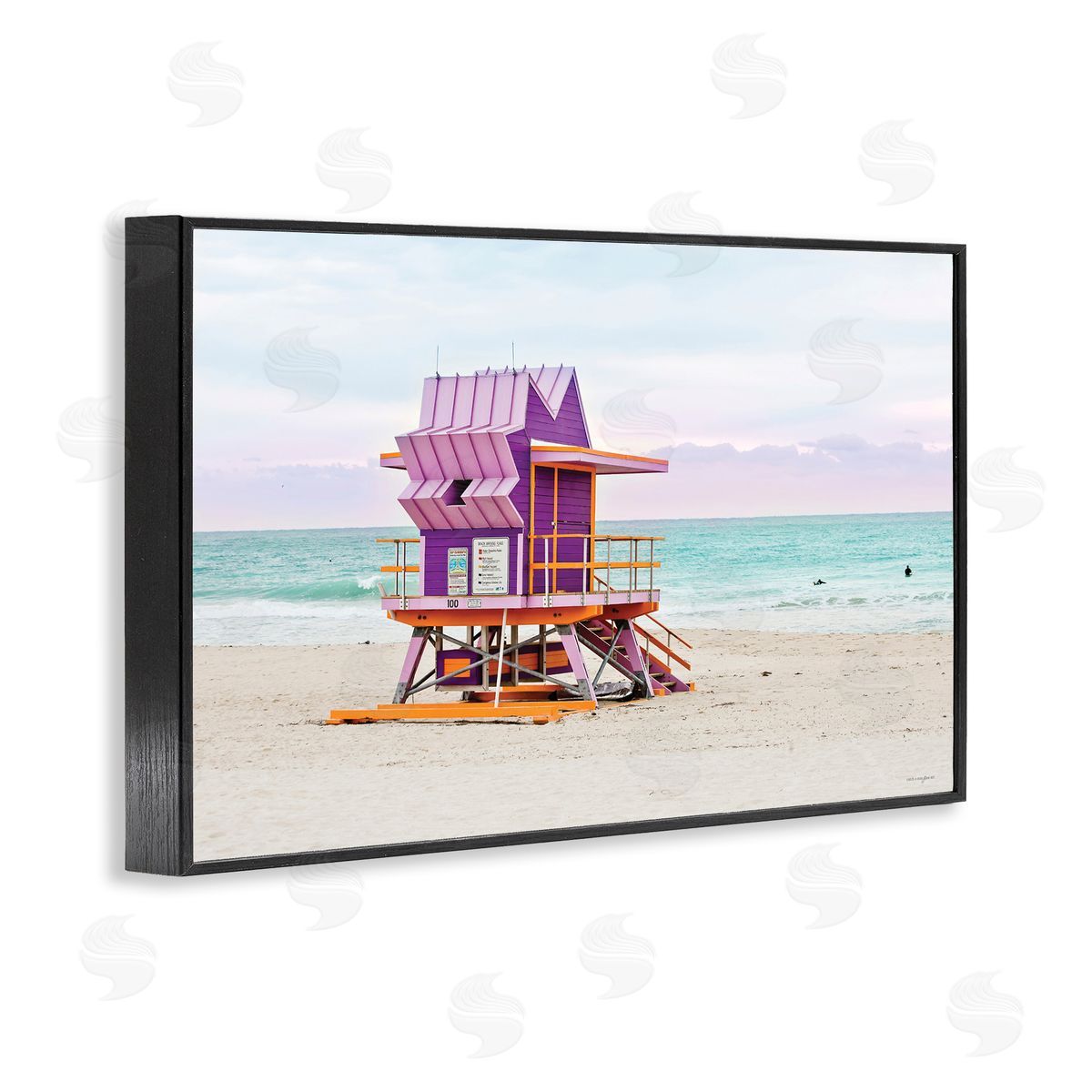 Purple Lifeguard Building Black Frame Print Wall Art, Home Decor by Seven Trees Design