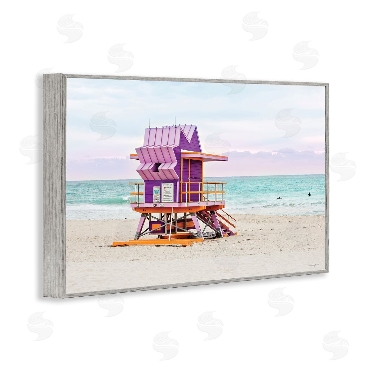 Purple Lifeguard Building Grey Frame Print Wall Art, Home Decor by Seven Trees Design
