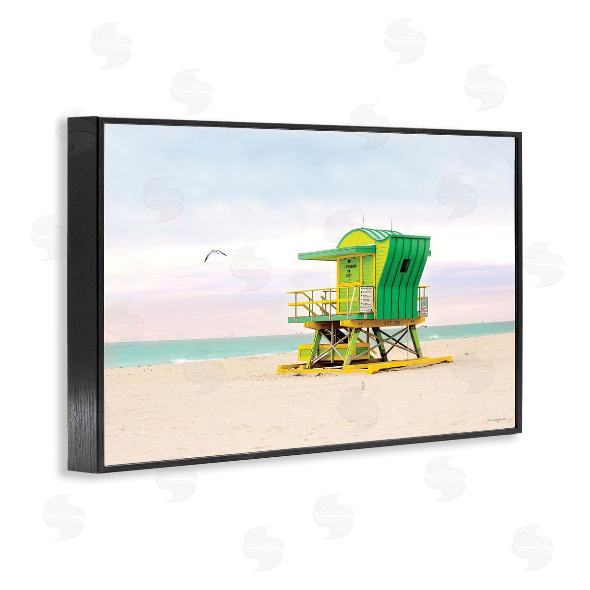 Lime Green Lifeguard Hut Black Frame Print Wall Art, Home Decor by Seven Trees Design