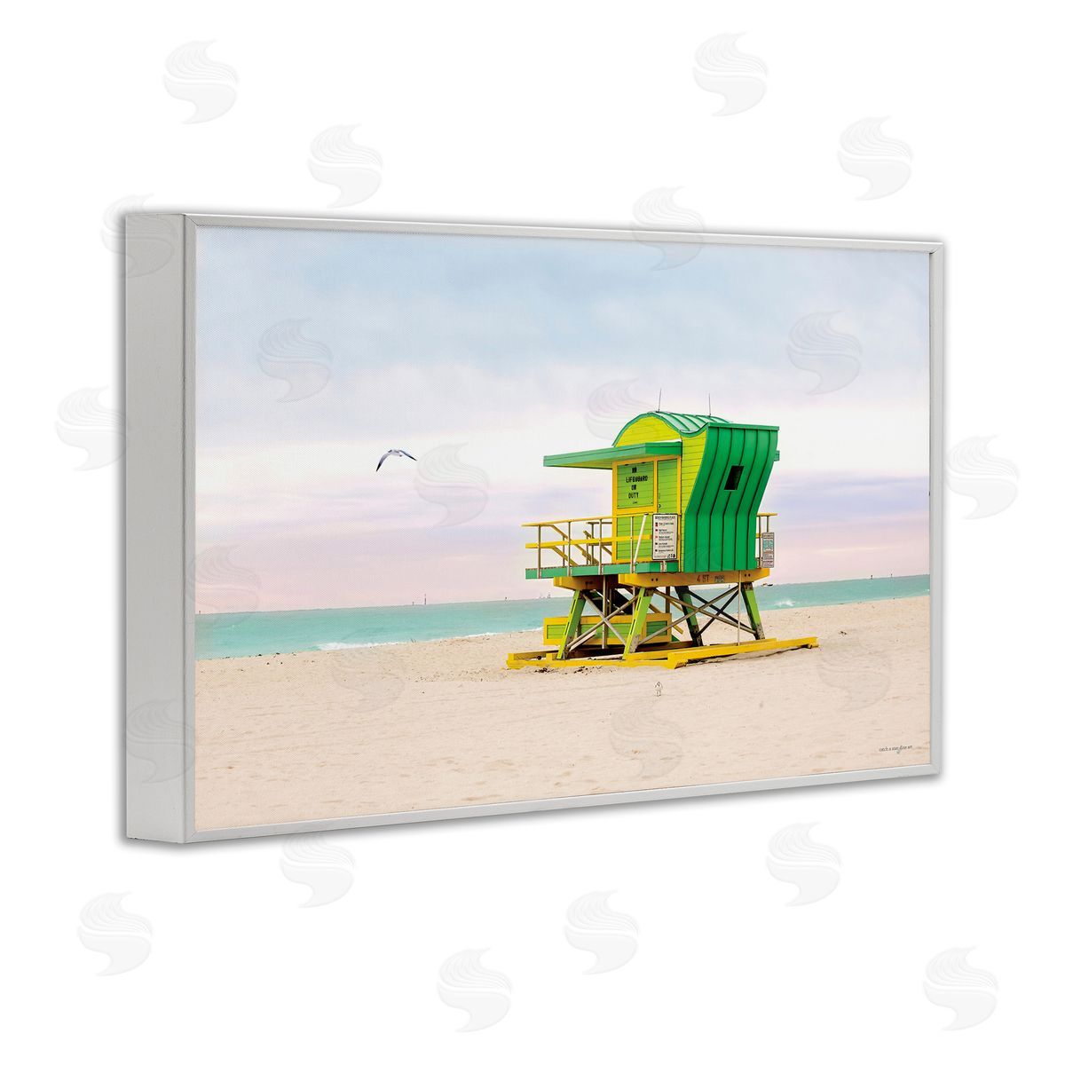 Lime Green Lifeguard Hut White Frame Print Wall Art, Home Decor by Seven Trees Design