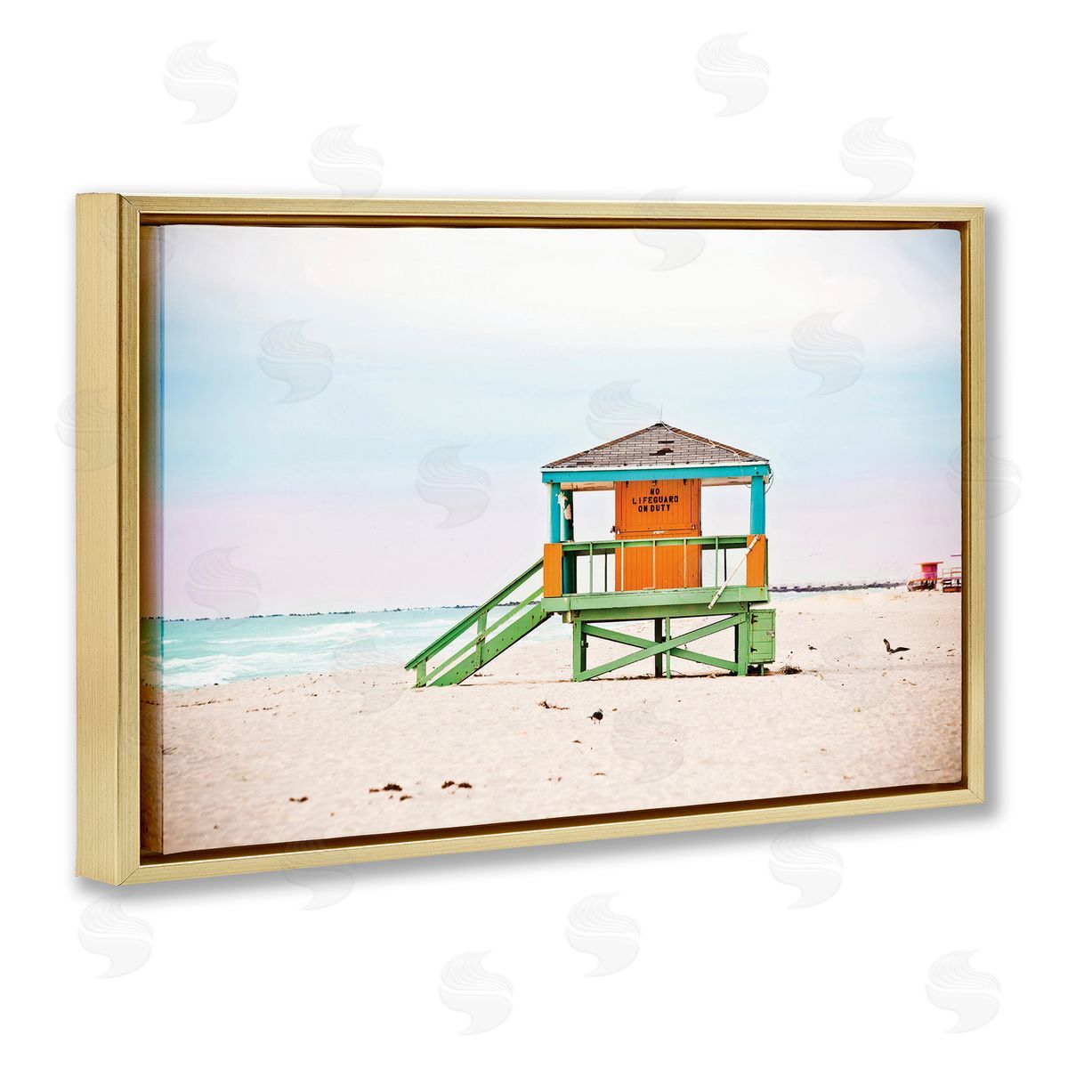 No Lifeguard On Duty Gold Floating Frame Canvas Wall Art, Home Decor by Seven Trees Design