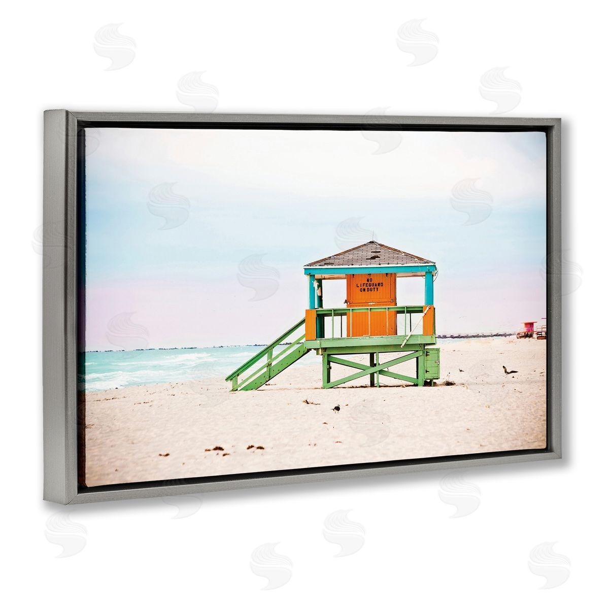 No Lifeguard On Duty Grey Floating Frame Canvas Wall Art, Home Decor by Seven Trees Design