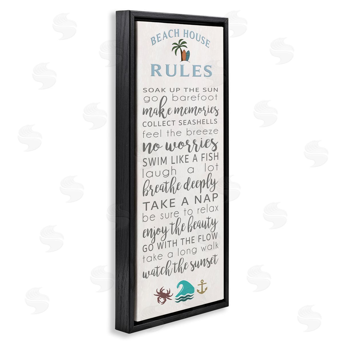 Fun Activities Beach House Rules Black Floating Frame Canvas Wall Art, Home Decor by Seven Trees Design