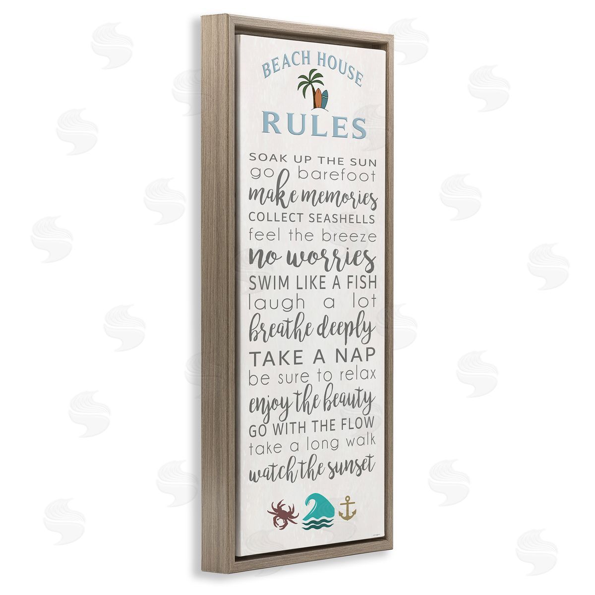 Fun Activities Beach House Rules Brown Floating Frame Canvas Wall Art, Home Decor by Seven Trees Design