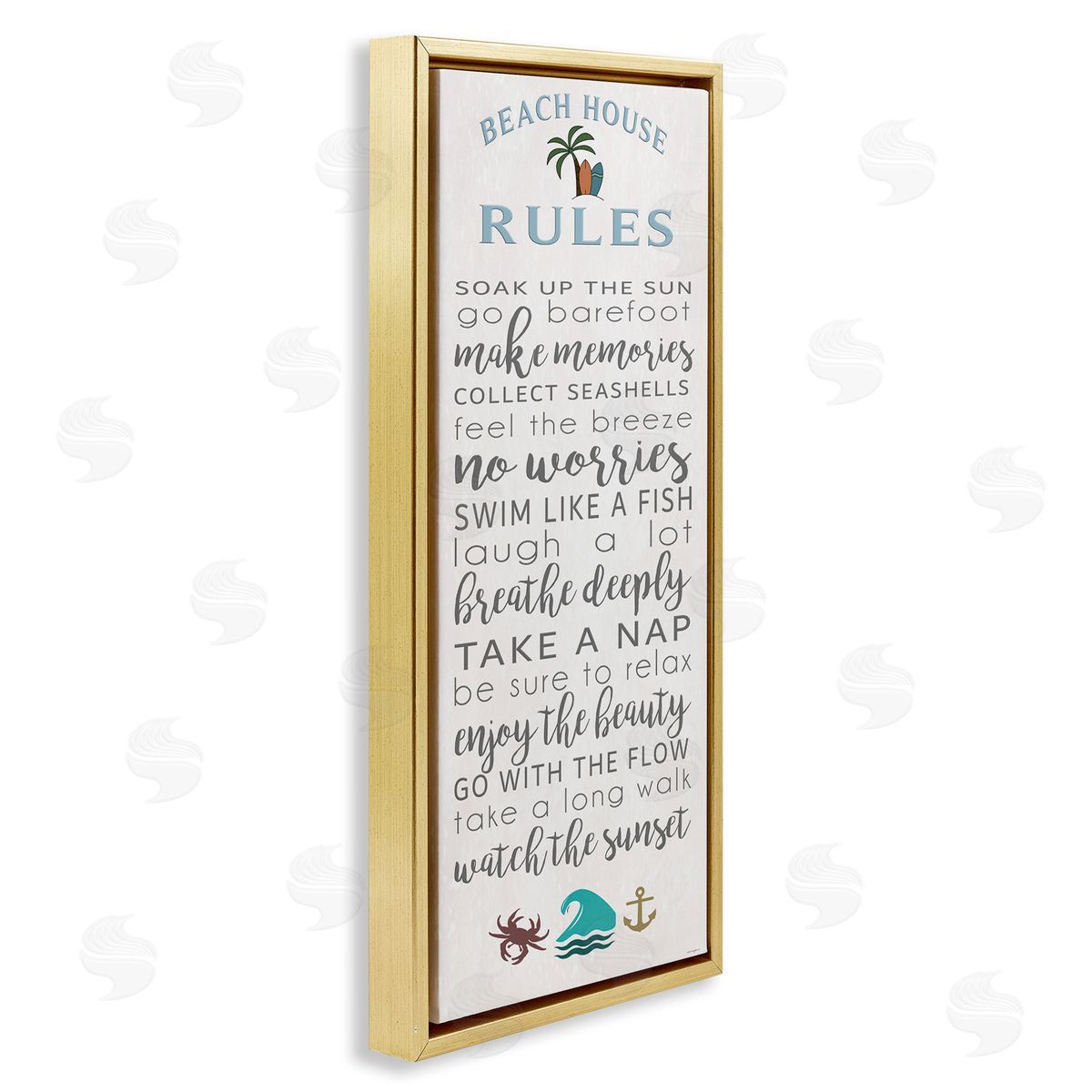 Fun Activities Beach House Rules Gold Floating Frame Canvas Wall Art, Home Decor by Seven Trees Design