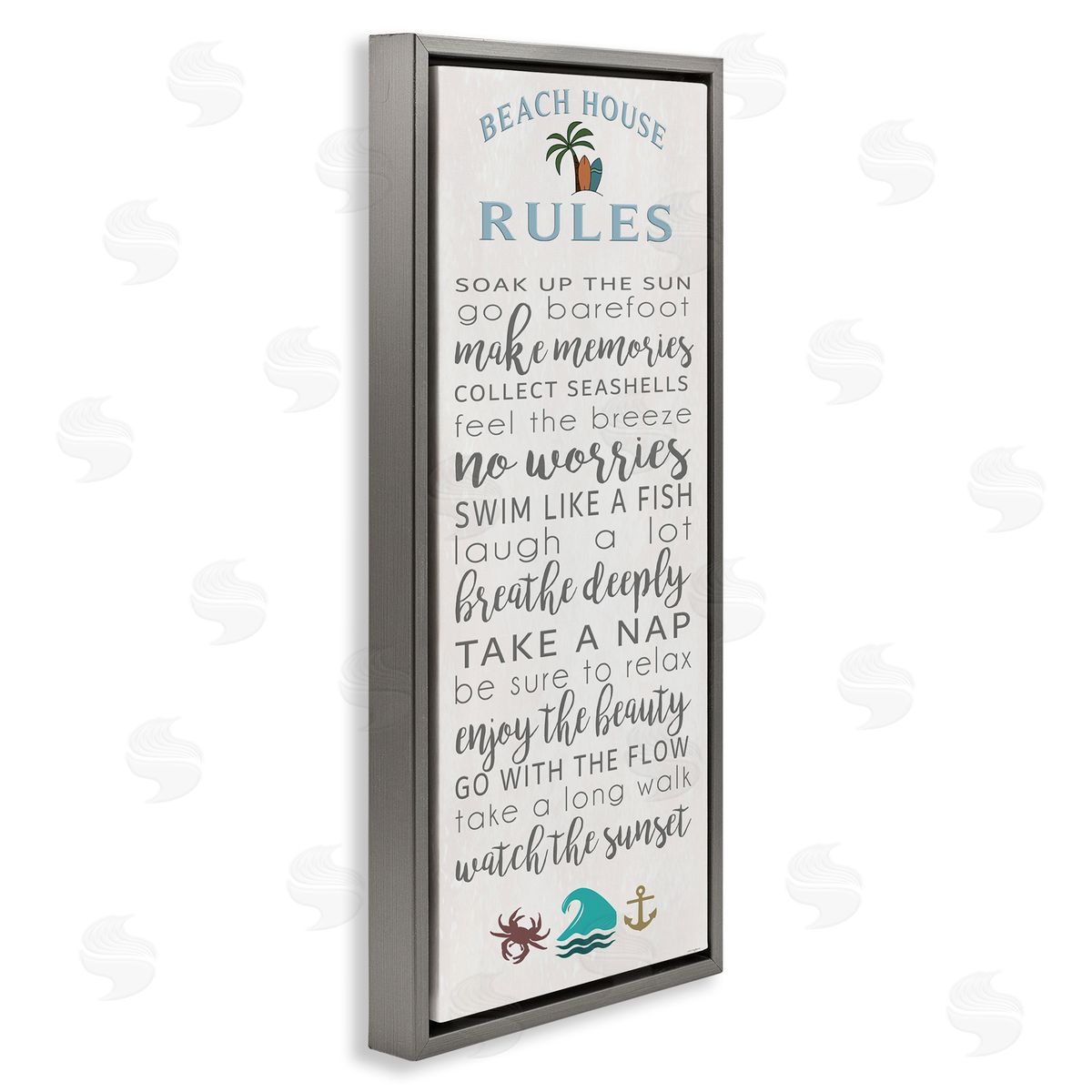 Fun Activities Beach House Rules Grey Floating Frame Canvas Wall Art, Home Decor by Seven Trees Design