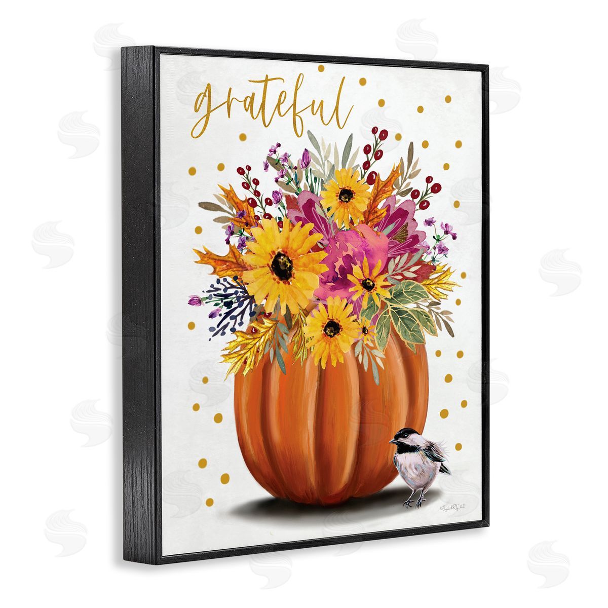 Grateful Pumpkin Bouquet Black Frame Print Wall Art, Home Decor by Elizabeth Tyndall