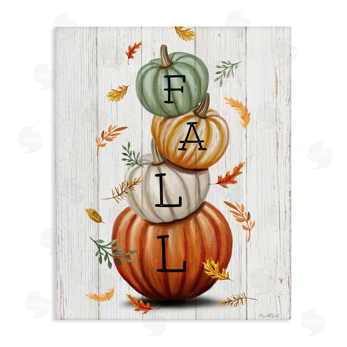 Falling Leaves & Pumpkin Stack Canvas Wall Art, Home Decor by Elizabeth Tyndall