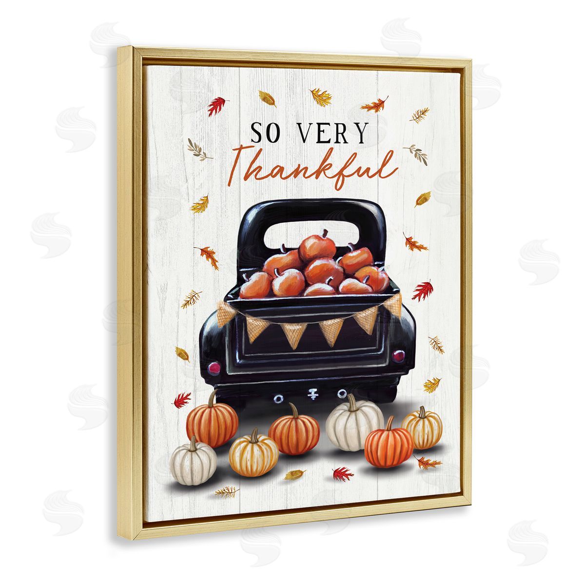 Autumnal So Very Thankful Gold Floating Frame Canvas Wall Art, Home Decor by Elizabeth Tyndall
