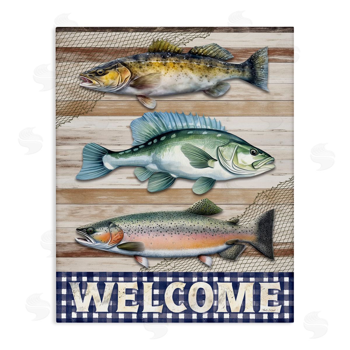 Welcome with Rustic Fish Canvas Wall Art, Home Decor by Nicole DeCamp