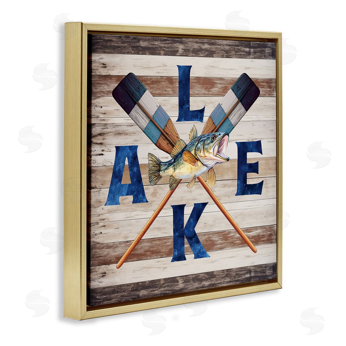 Rustic Lake Boat Oars Gold Floating Frame Canvas Wall Art, Home Decor by Nicole DeCamp