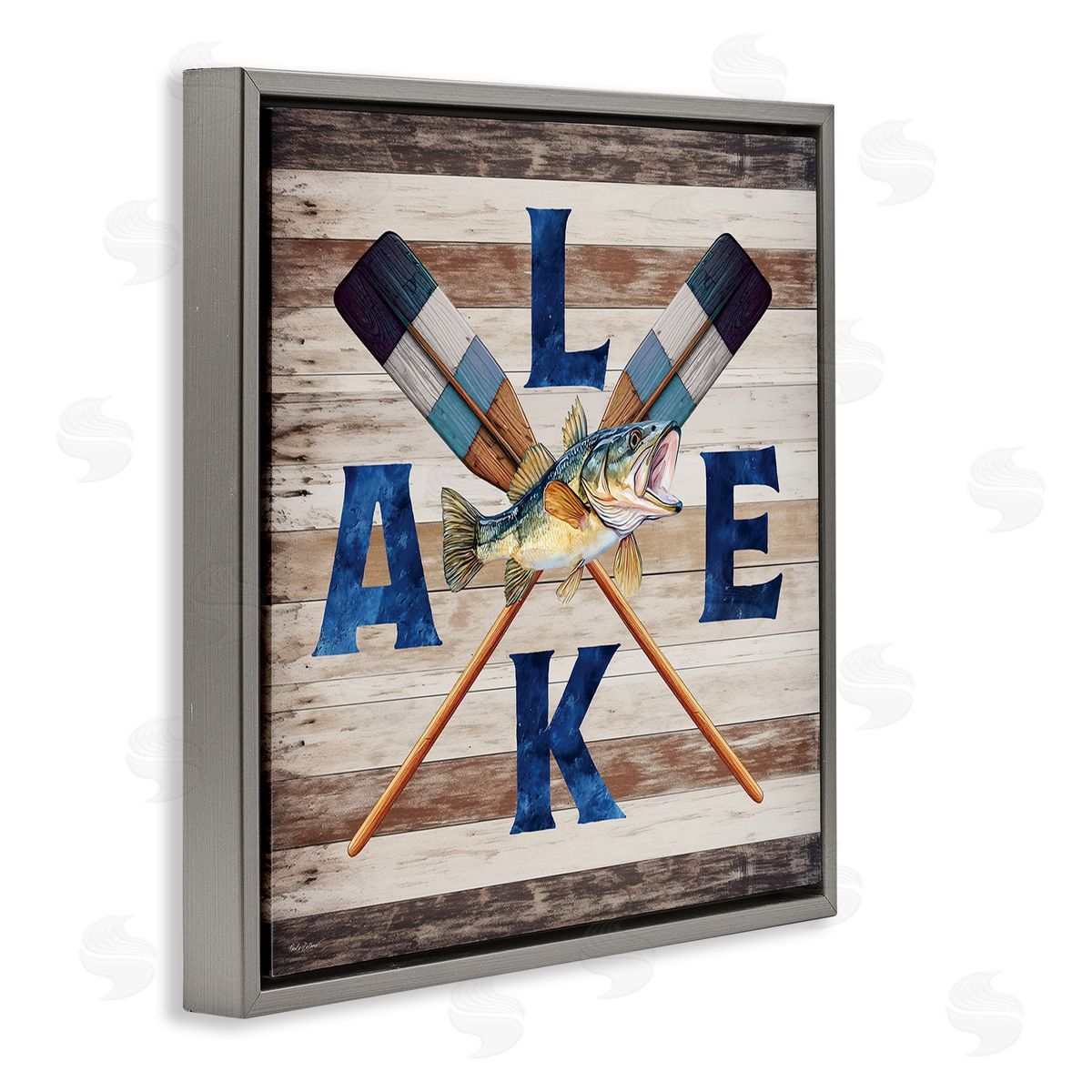 Rustic Lake Boat Oars Grey Floating Frame Canvas Wall Art, Home Decor by Nicole DeCamp