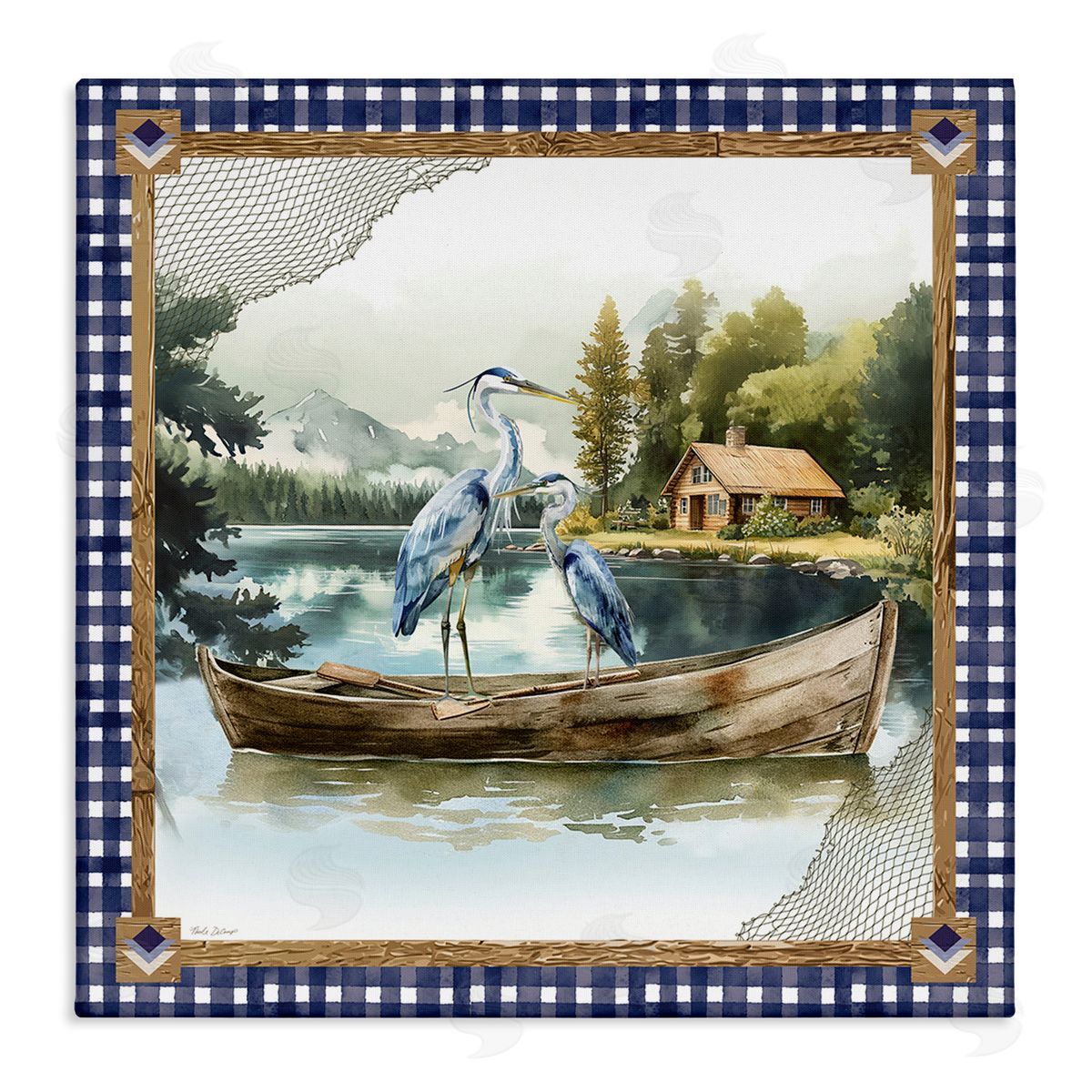 Herons on Boat with Tartan Canvas Wall Art, Home Decor by Nicole DeCamp