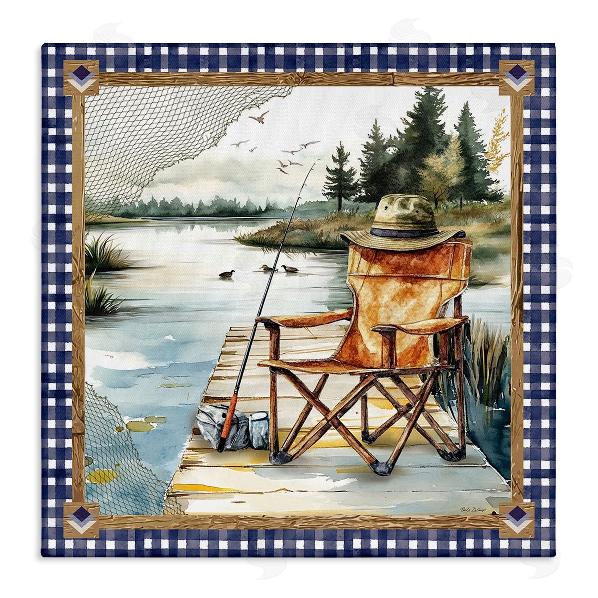Fishing Chair on Dock Canvas Wall Art, Home Decor by Nicole DeCamp