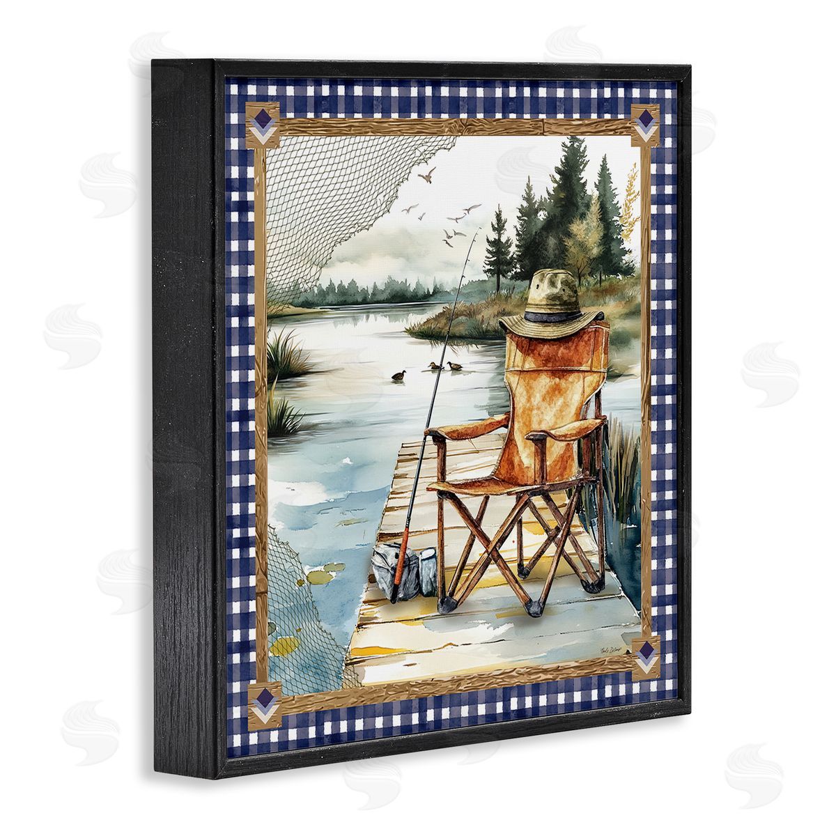 Fishing Chair on Dock Black Frame Print Wall Art, Home Decor by Nicole DeCamp