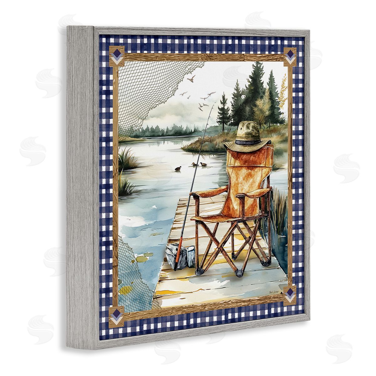 Fishing Chair on Dock Grey Frame Print Wall Art, Home Decor by Nicole DeCamp