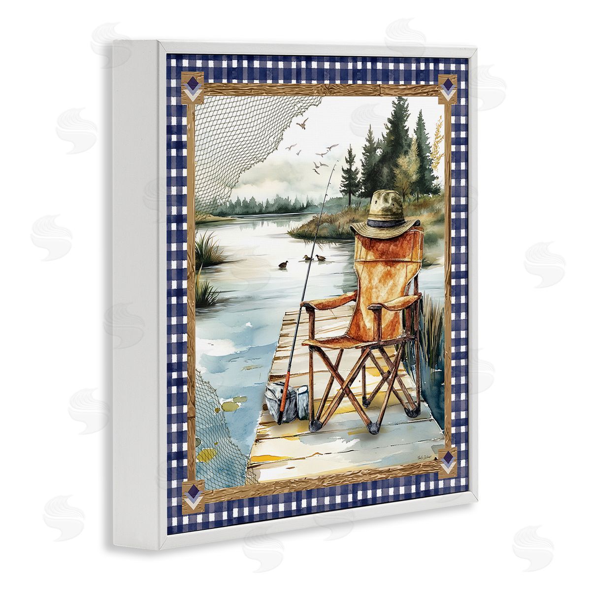 Fishing Chair on Dock White Frame Print Wall Art, Home Decor by Nicole DeCamp